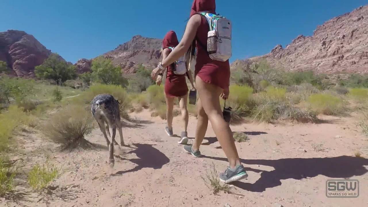 This guy has two girls all for himself on this hike