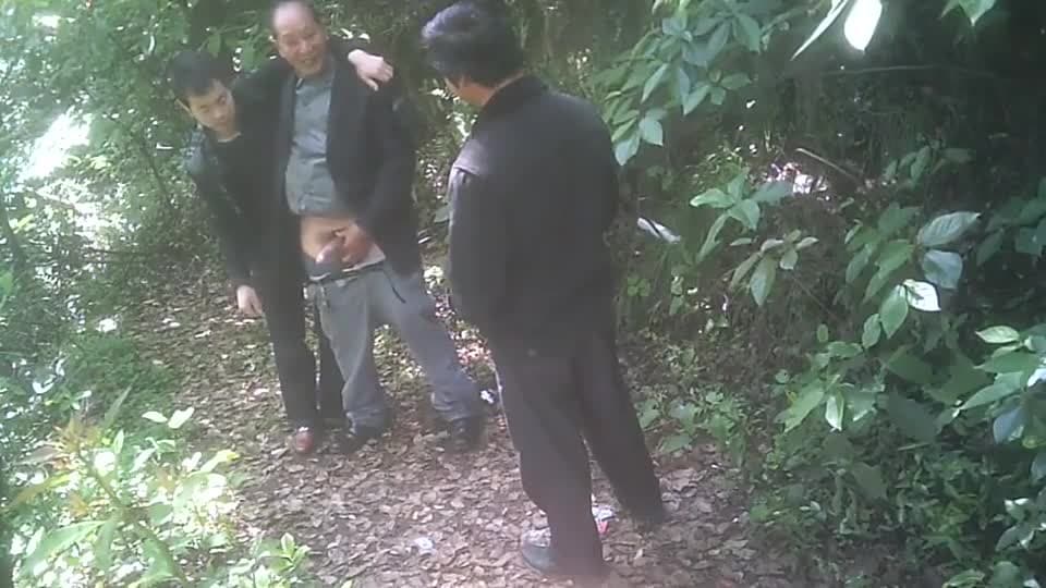 Old asian guys enjoy it in the forest