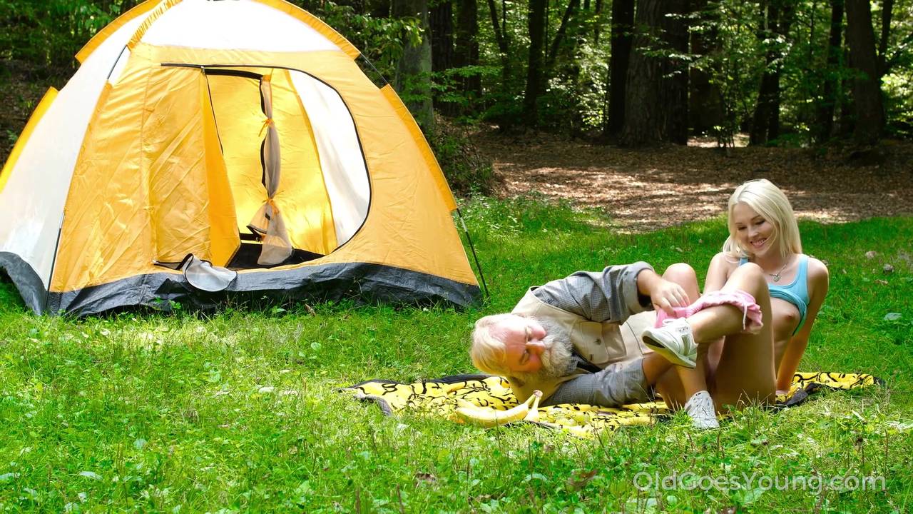 Teen goes wild camping and fucks an old man