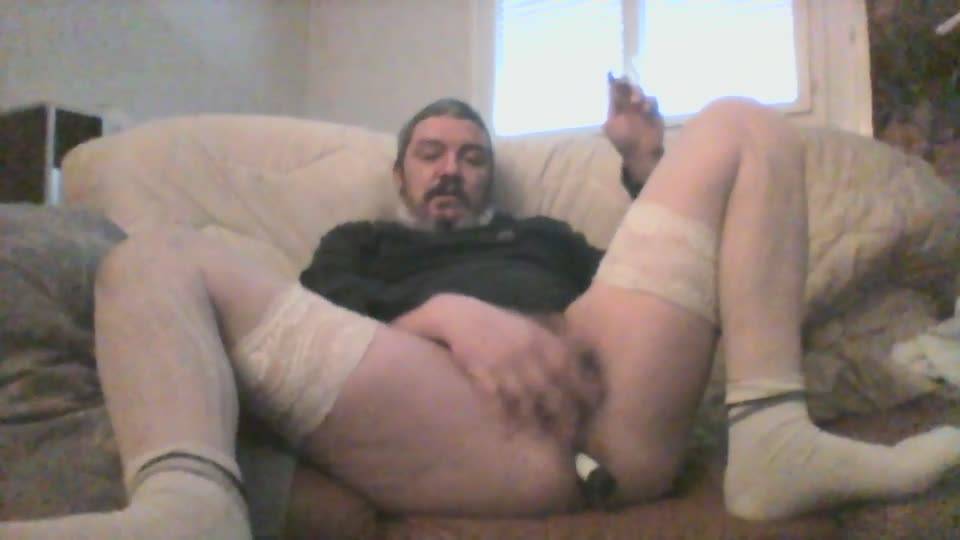 Mature man wearing women stockings and fucking his ass