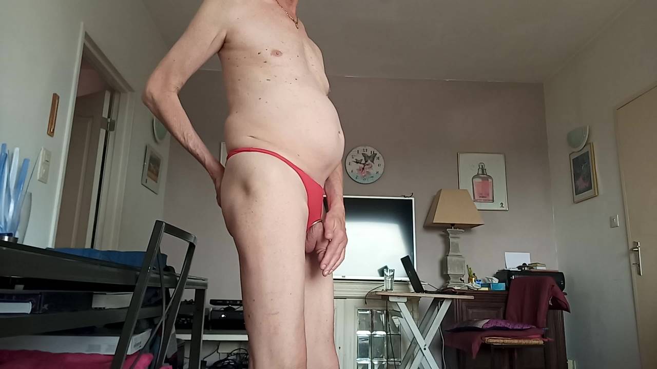 Naughty old grandpa in red string